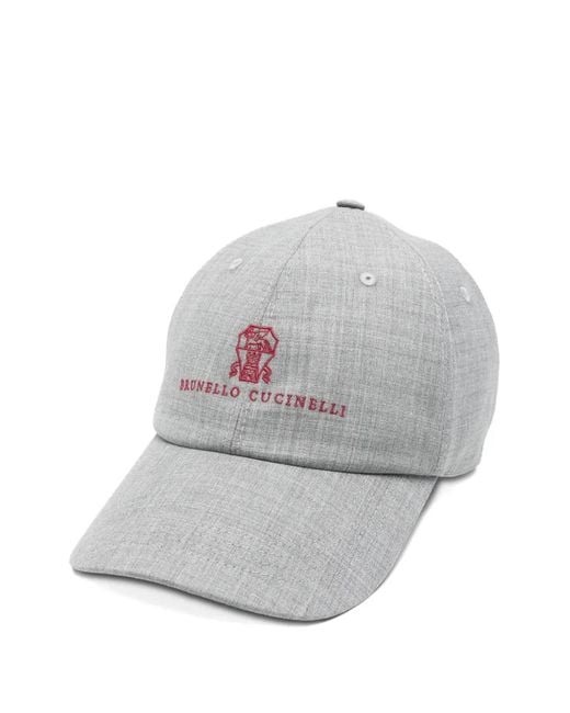 Brunello Cucinelli Gray Embroidered-Logo Baseball Cap for men