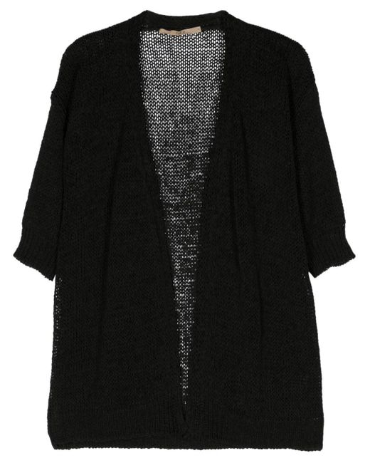 Nuur Black Short-sleeve Open-knit Cardigan