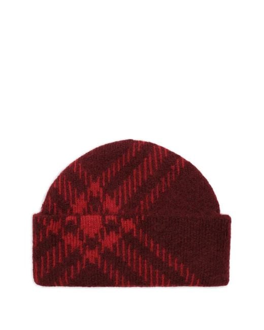 Burberry Red Bonnet En Mohair Mélangé À Carreaux for men