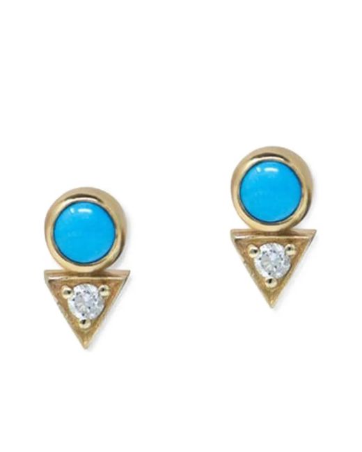 Anzie ターコイズ＆ダイヤモンド ピアス 14Kイエローゴールド Blue