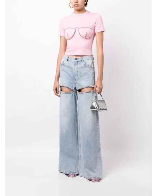 Area Pink Crystal-Embellished Bustier-Cup T-Shirt