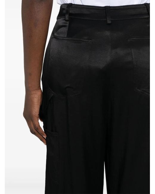 Moschino Black Satin-Finish Wide-Leg Trousers