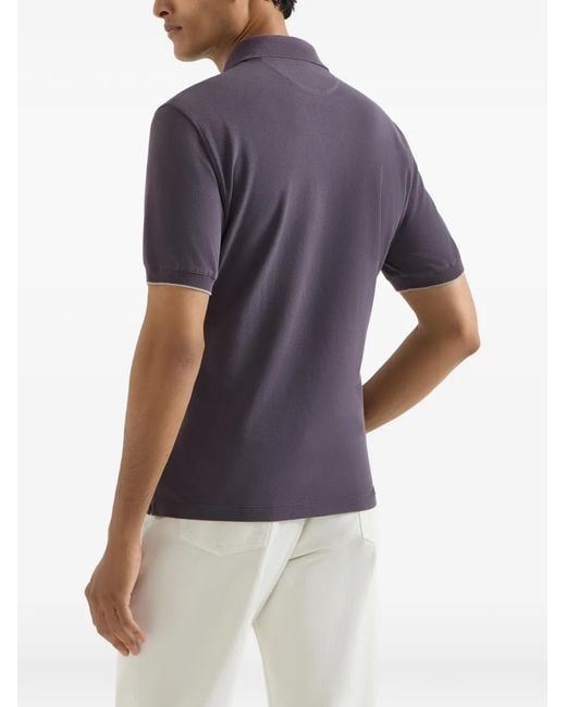 Brunello Cucinelli Purple Cotton-Piqué Polo Shirt With Logo for men