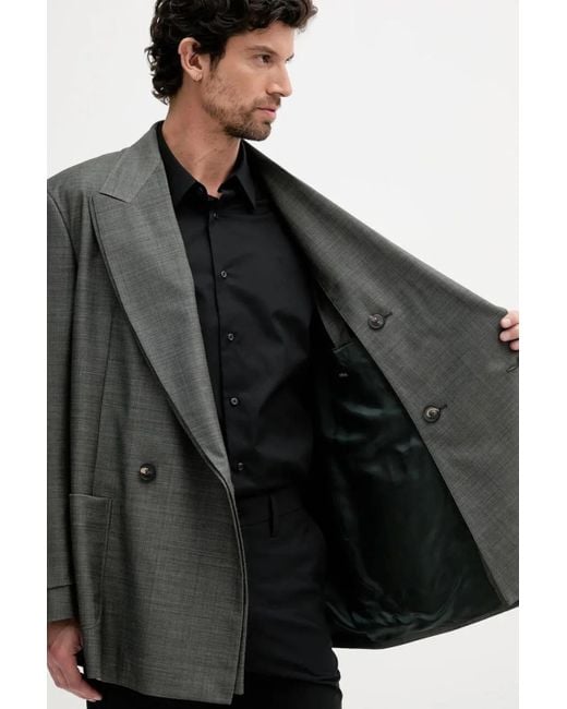 Emporio Armani Gray Double-Breasted Blazer for men