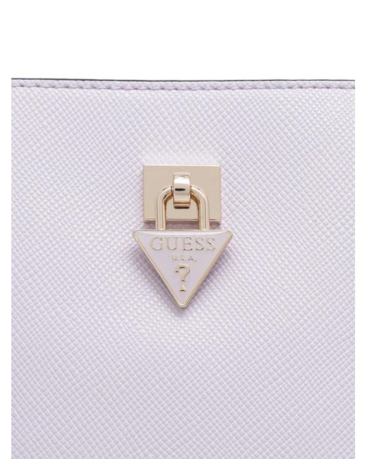 Guess White Patsie Logo-Plaque Bucket Bag