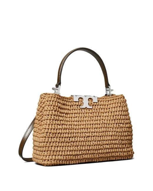 Tory Burch Metallic Mini Eleanor Raffia Satchel