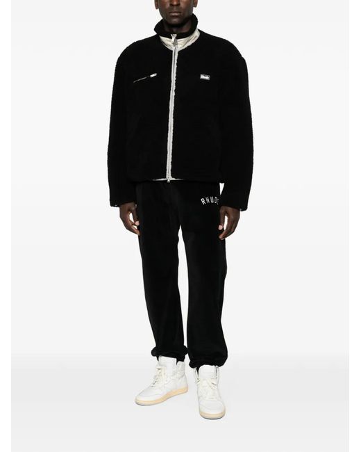 Rhude Black Logo-Patch Fleece Jacket for men