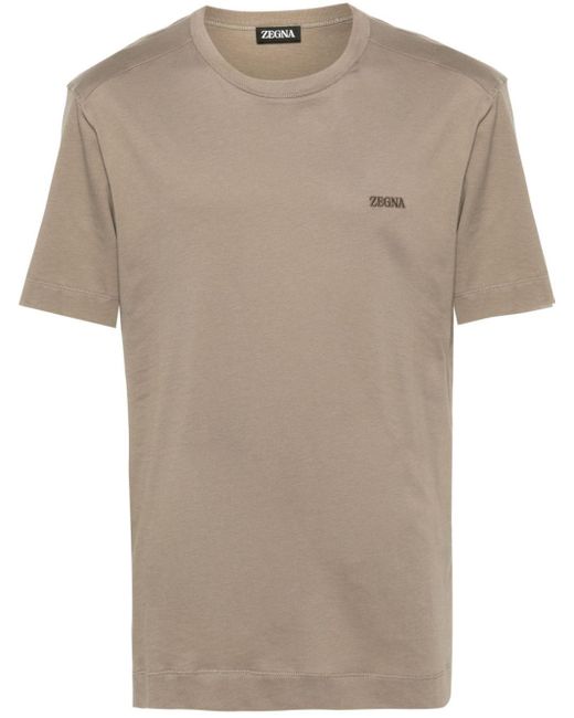 Zegna Natural Logo-embroidered Cotton T-shirt for men