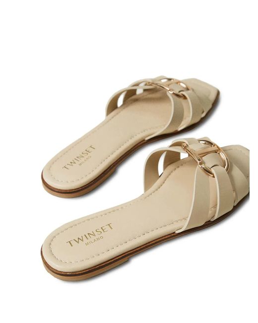 Twinset Natural Logo-Buckle Slides
