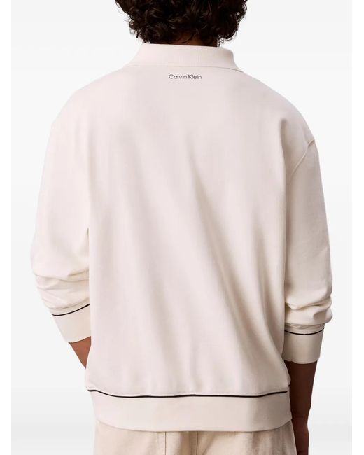Calvin Klein White Logo-Embroidered Polo Sweater for men