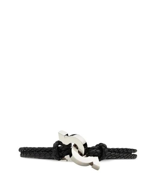 Ferragamo White Gancini-Plaque Leather Bracelet for men