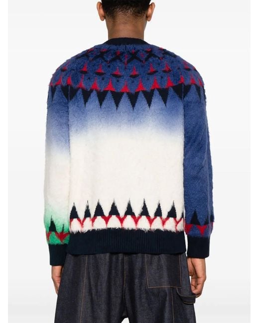 Sacai Blue Patterned-Jacquard Knitted Jumper for men