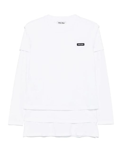 Miu Miu White T-Shirt Mit Logo-Applikation