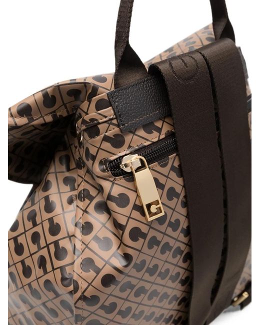 Gherardini Brown Monogram-Print Buckle-Fastening Backpack