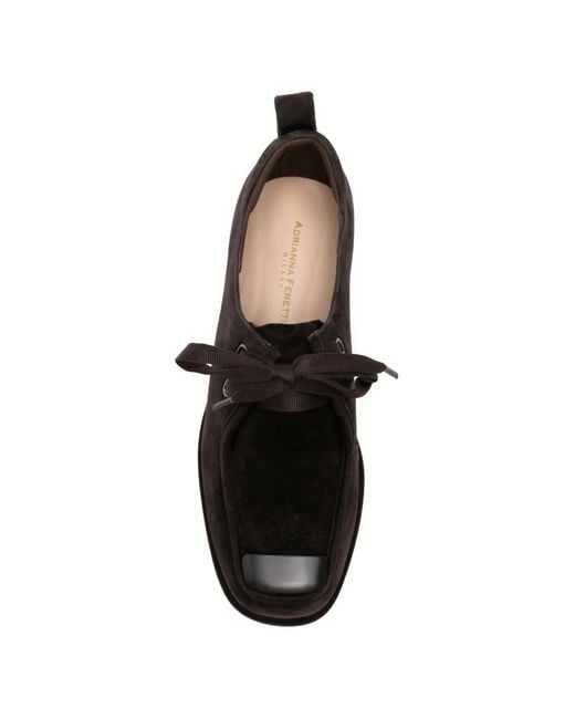 ADRIANNA FERETTI Black Metal Toe-Cap Lace-Up Fastening Derby Shoes