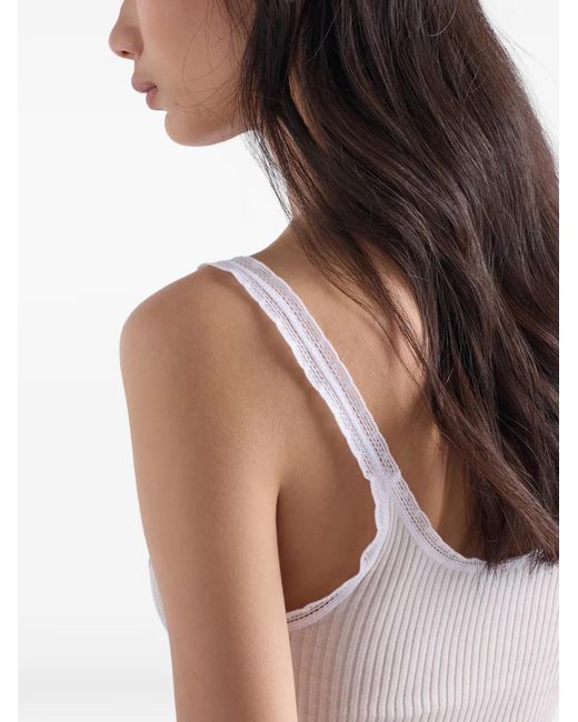 Prada White Ribbed Cotton Top