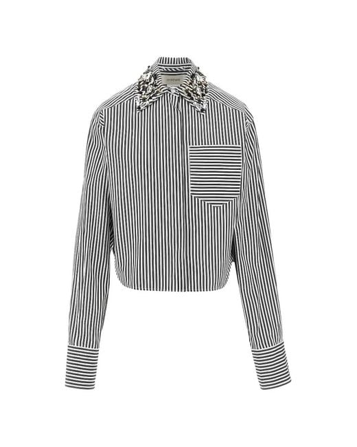 Sportmax Gray Embellished-Collar Striped Shirt