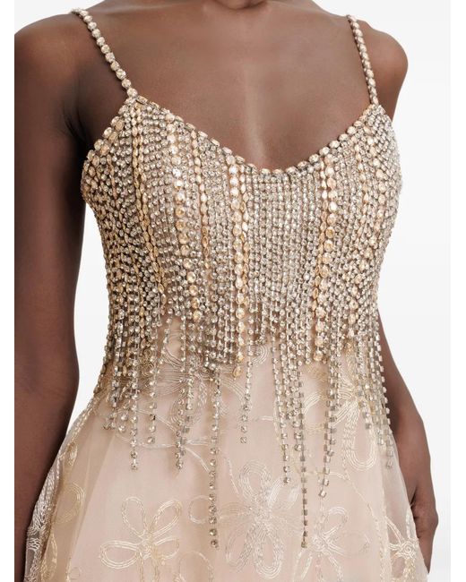 Gemy Maalouf Natural Embroidered Tulle Maxi Dress