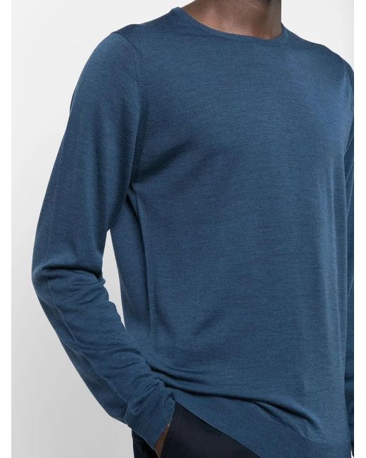 John Smedley Blue Fine-Knit Ribbed-Trim Jumper for men