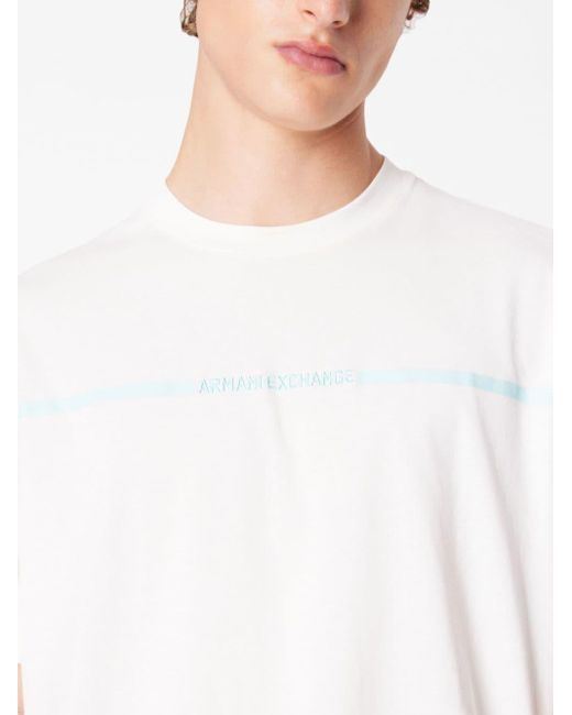 Armani Exchange White Logo-embroidered Cotton T-shirt for men