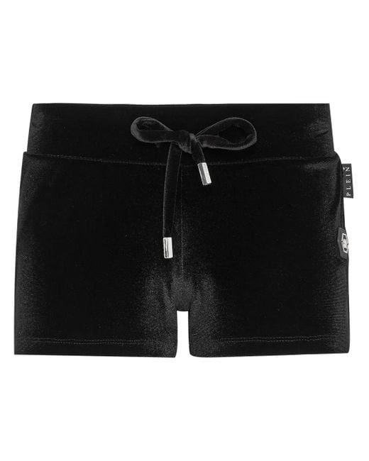 Philipp Plein Black Gothic Plein-Print Velvet Shorts