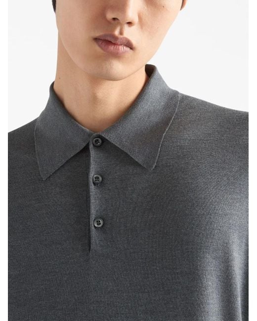 Prada Gray Dark Silk Polo Shirt for men
