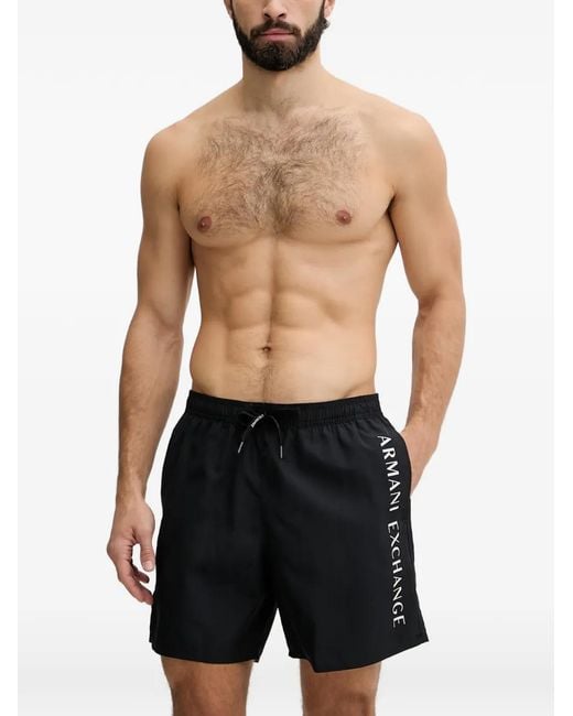 ARMANI EXCHANGE Black Logo-Print Drawstring Swim Shorts for men
