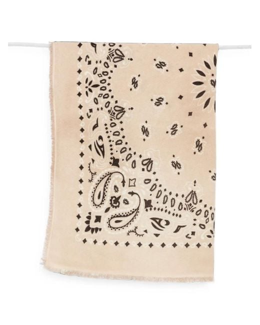 Kujten Natural Hachiko Bico Paisley-Pattern Frayed Scarf