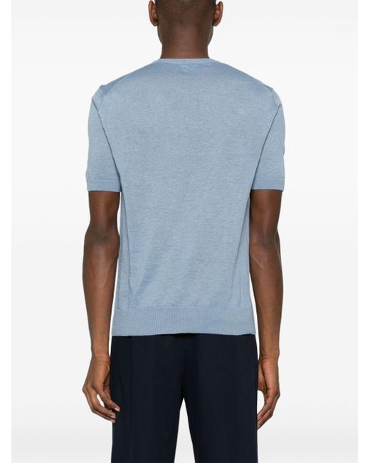 Drumohr Blue Cotton-linen Knit T-shirt for men