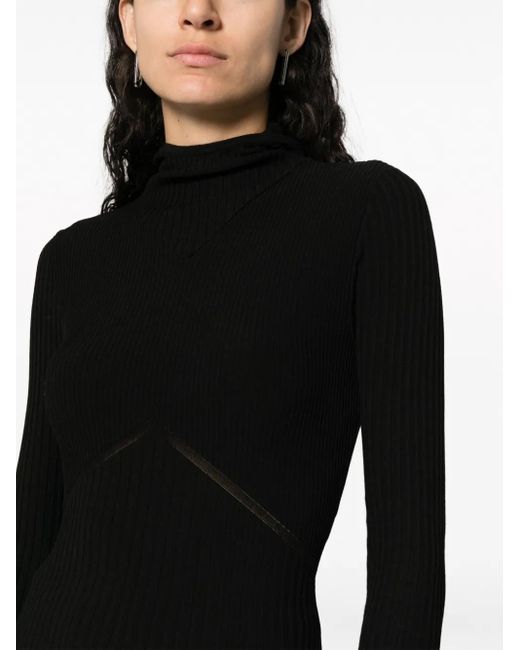 ANDREADAMO Black High-Neck Ribbed-Knit Hooded Jumper