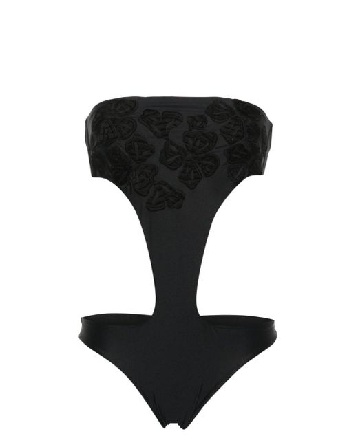 Ermanno Scervino Black Floral-embroidered Swimsuit