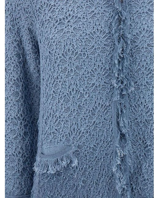 Kangra Blue Embroidered Fringe-Trim Cardigan