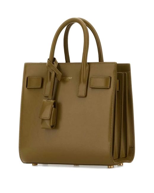 Saint Laurent Green Top-Handles Calfskin-Leather Tote Bag
