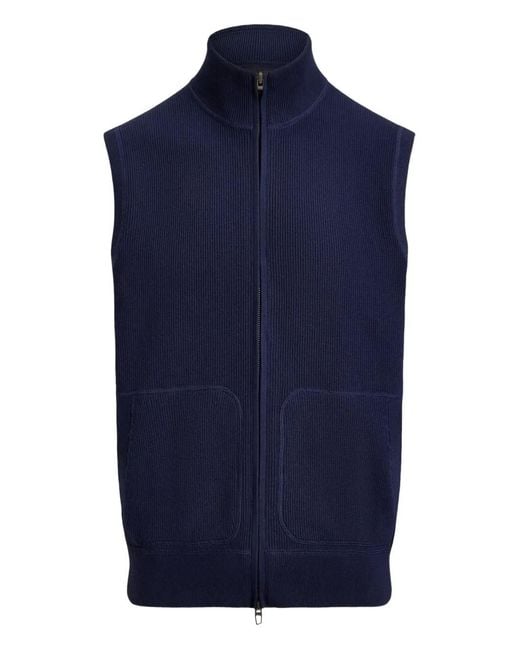 Ralph Lauren Blue Zip-Up Mock-Neck Vest for men