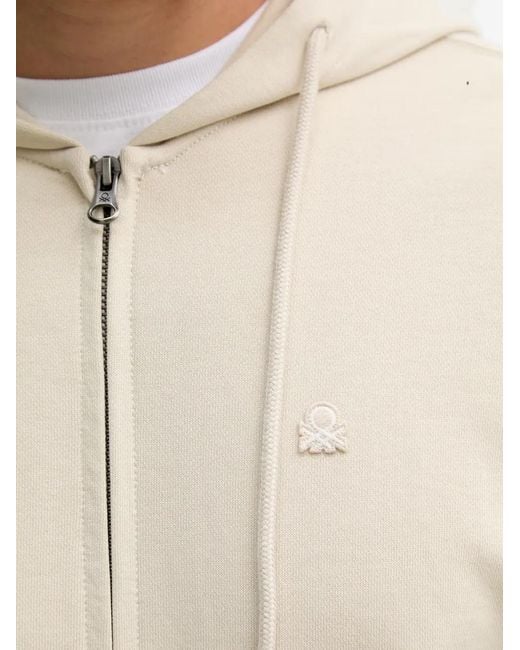 Benetton Natural Zip-Up Drawstring Hoodie for men