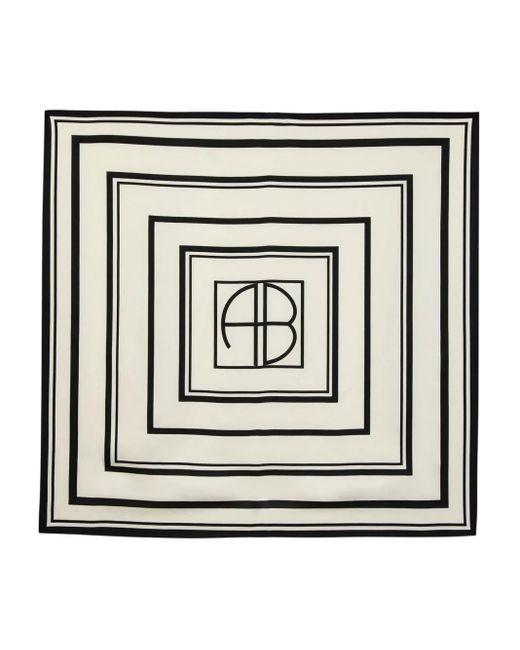 Anine Bing Zijden Sjaal Met Monogram in het Black