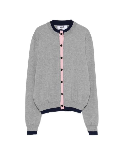 MSGM Gray Crew-Neck Cardigan