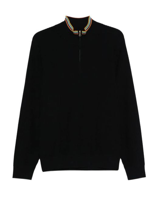 Paul Smith Black Ribbed Zip-Neck Sweater for men
