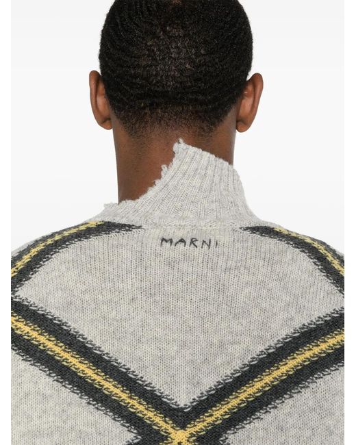 Marni Gray Diamond-Check Distressed Jumper for men