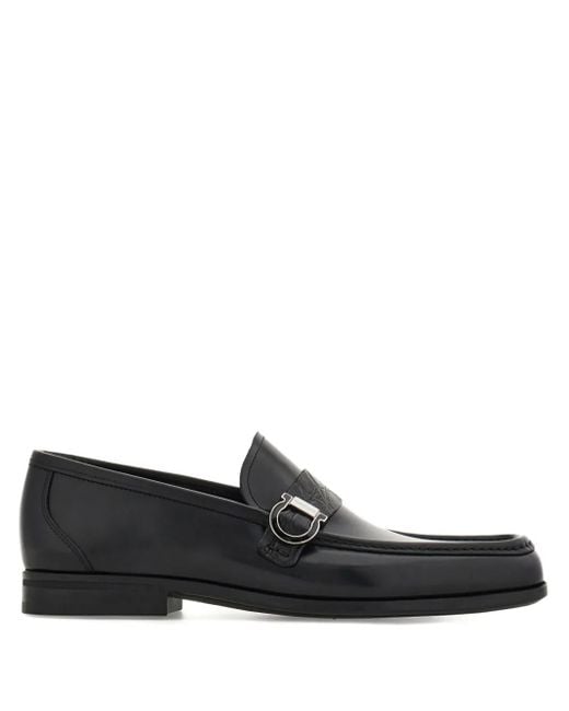Ferragamo Black Gancini Saddle-Strap Loafers for men