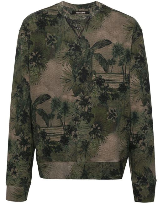 Roberto Cavalli Green Hawaii-print Cotton Sweatshirt for men