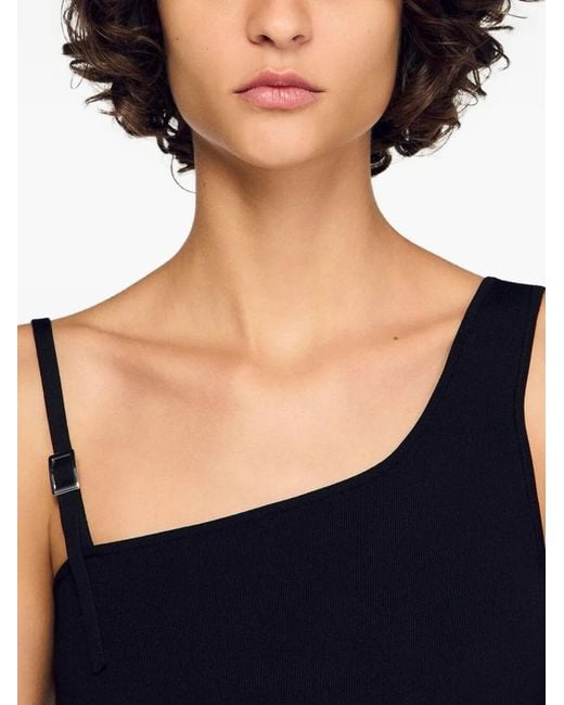 Sandro Black Asymmetric Knit Top