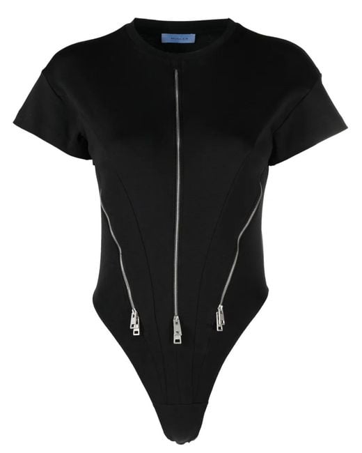 Mugler Black Zip-Detail Short-Sleeve Bodysuit