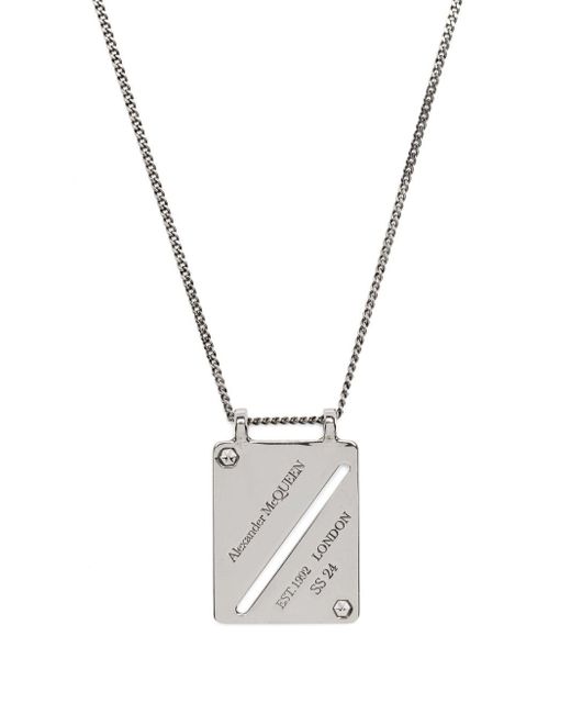 Alexander McQueen White Identity Tag Pendant Necklace for men