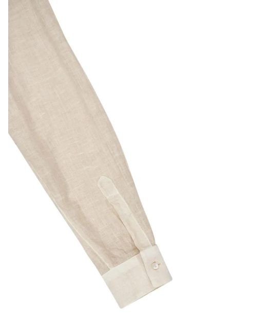 120% Lino White Button-Down Pocket Shirt