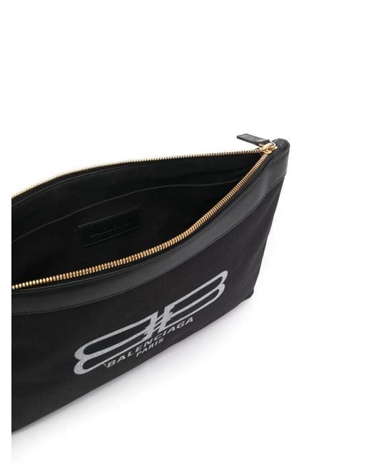 Balenciaga Black Logo-Print Canvas Pouch for men