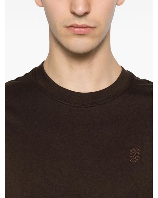 Sandro Brown Leather-Patch T-Shirt for men