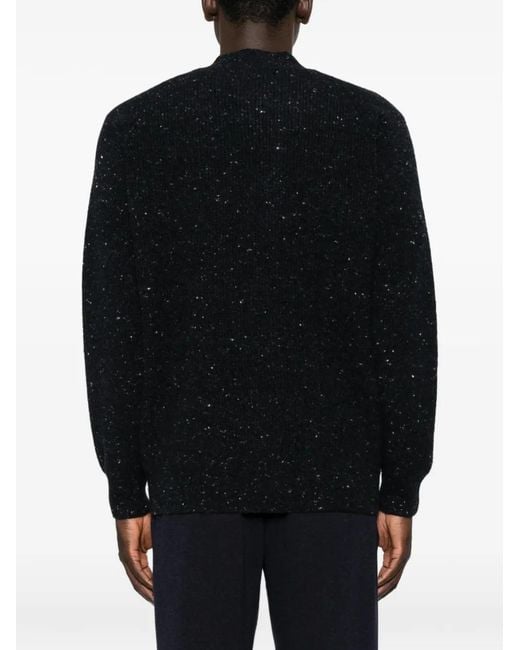 Eleventy Black Flecked V-Neck Cardigan for men