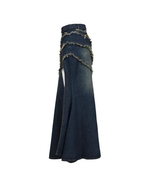 VIVAMUS Blue Long Frayed Tiered Skirt