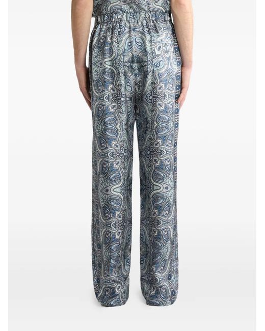 Etro Blue Silk Trousers Jacket With Placed Pocket-Square Paisley Print for men
